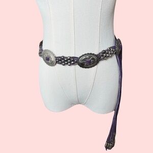 ICONIC Genuine Suede Fringe Beaded Concho Belt in Gorgeous Eggplant Purple 💜